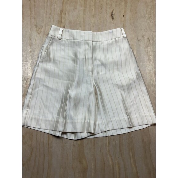 Reiss Lilea Satin Shorts Ivory Sz 6 Cream Pinstripe High Rise Classy Tailored - Picture 1 of 7
